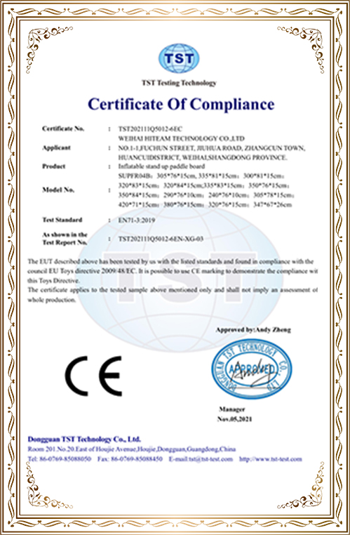 inflatable stand up paddle board ce bsci iso Qualification certification